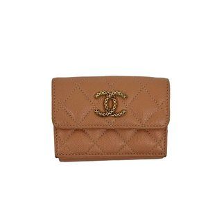 Random number CHANEL Matelasse Coco Caviar Leather Tri-fold Wallet Mini 23406